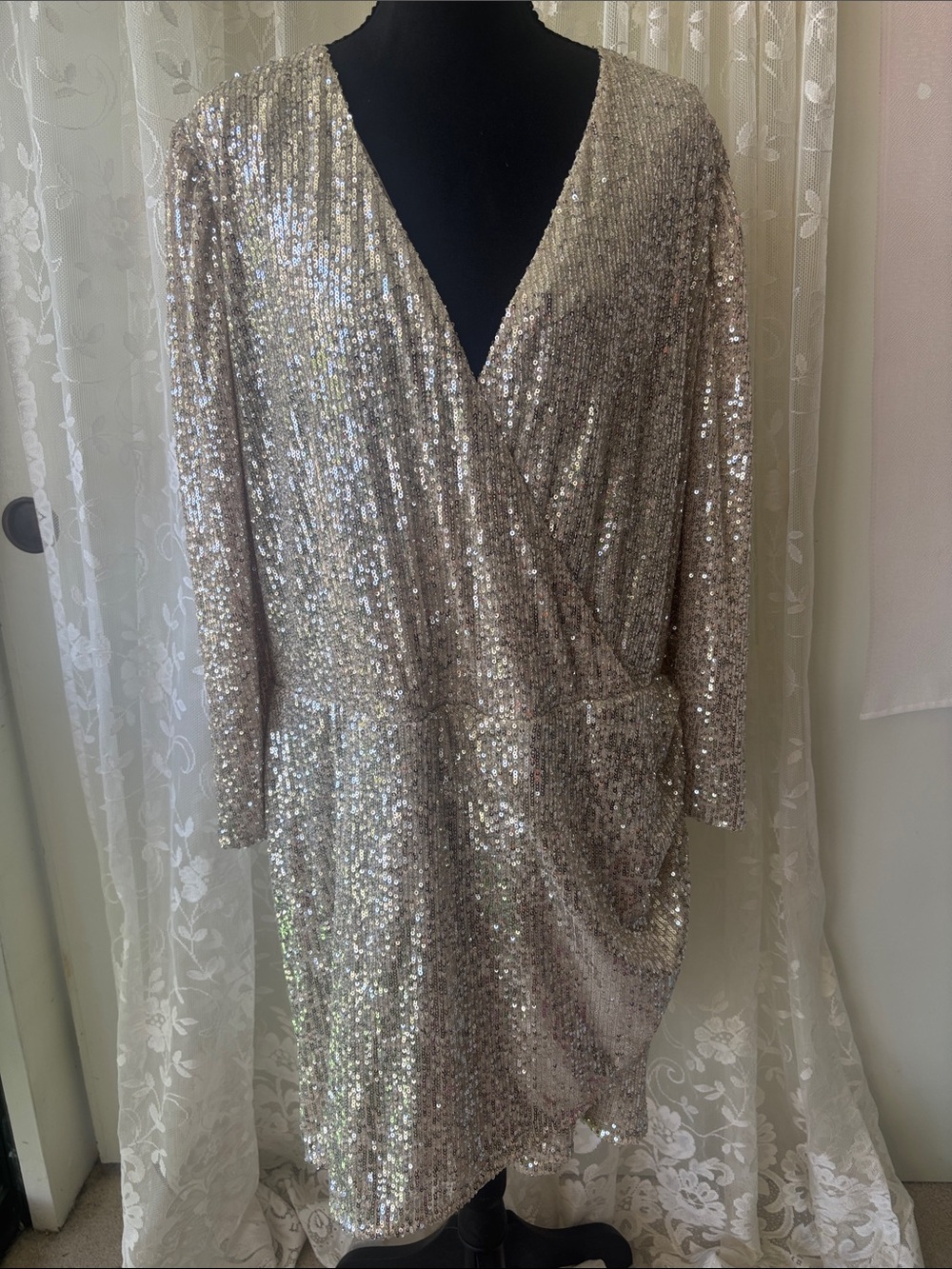 H&M Silver Sequin Long Sleeve Romper